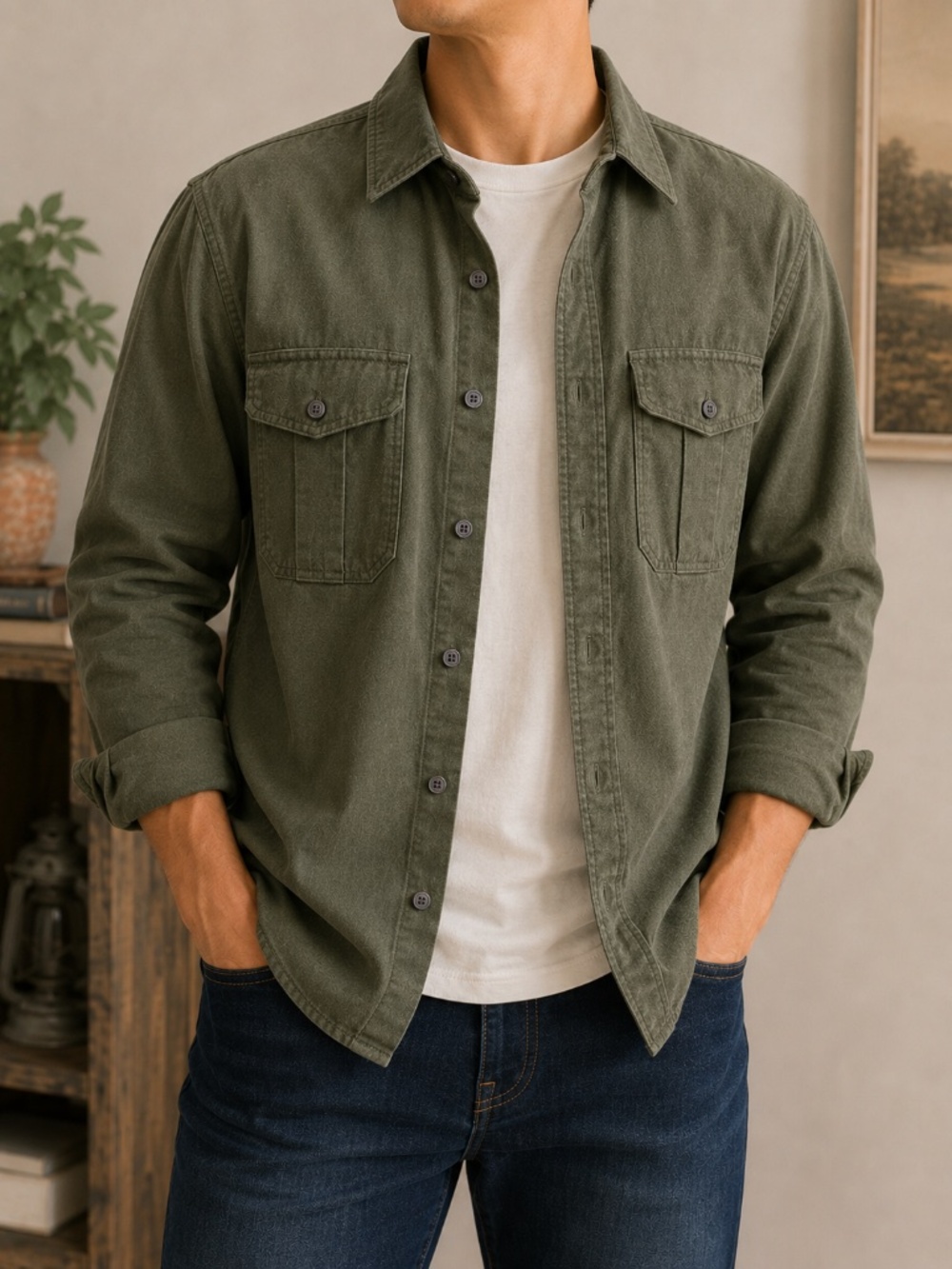 Outdoor Life Mossy Green Color Slim Fit Shirt